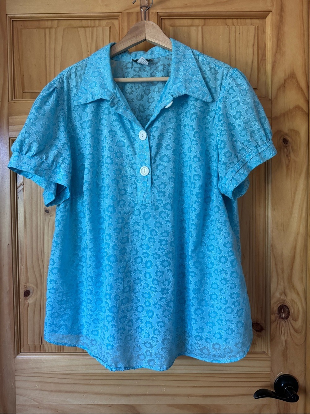Vintage dressbarn Turquoise Floral Short puff sleeve blouse plus size 3X